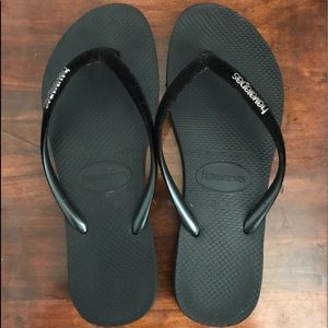 Black velvet trim Havaianas flip flops